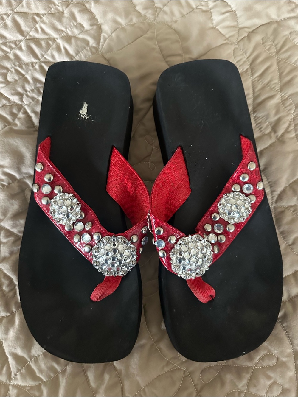 Corkys Red Jeweled Flip Flop Sandals